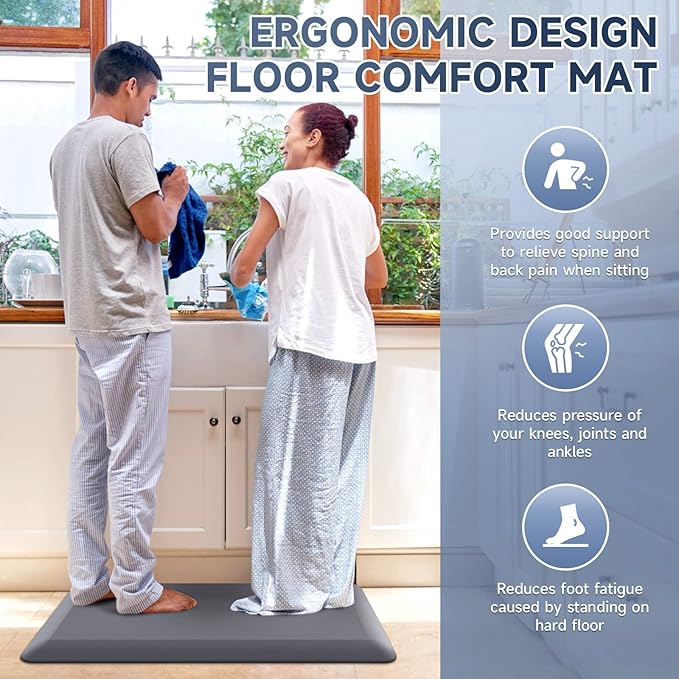 4/5 Inch Thick Kitchen Mats for Floor, StepRite Kitchen Rug for Standing Desk, Non-Slip, Thicker, Stain & Water Resistant, Comfort Anti Fatigue Floor Mat for Home, Kitchen, Office - Grey,32 * 20''