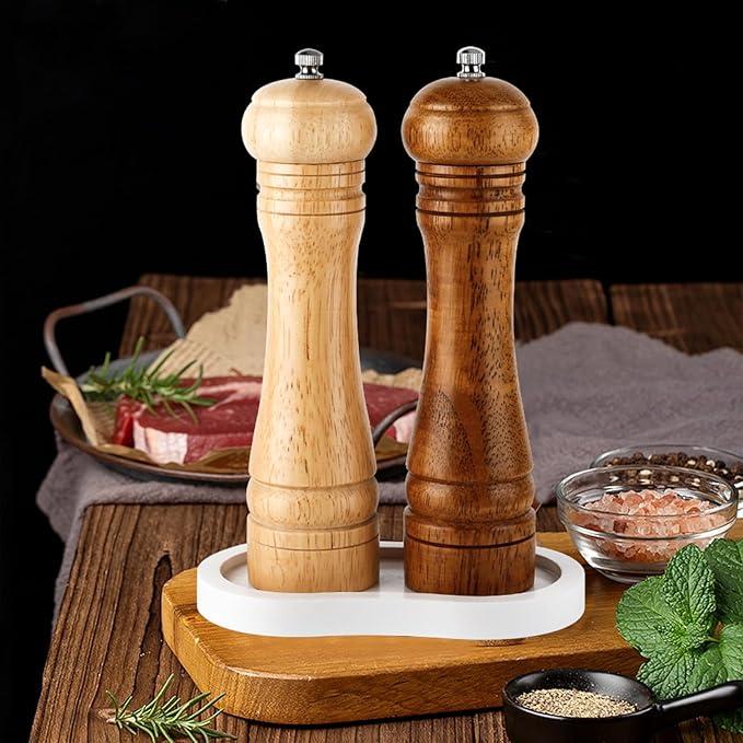 Salt and Pepper Wood Mill Tray, White colour Pepper Grinder Rest, Work Surface and Dining Table Protector (Pepper mill not included)