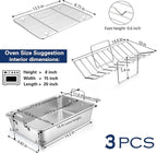 P&P CHEF 16" Roaster Roasting Pan with Baking Rack and V-shaped Rack, Stainless Steel Rectangular Lasagna Pan with Handles for Turkey Chicken, Healthy & Dishwasher Safe, 3 Pieces, Silver