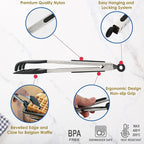 Waffle Tongs by StarBlue – 10 Inches Silicone and Nylon Serving Tongs with Non-Slip Smooth Handles, Non-Scratch and Dishwasher Safe, Multipurpose Spatula Tongs for Belgian Waffle Serving (10 Inch)