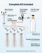 VEVOR Beer Kegerator, Triple Tap Commercial Draft Beer Dispenser for D system, Full Size Keg Refrigerator with 5lbs CO2 Tank, Hold 3 Sixth/2 Slim/3 Ball lock keg (3 taps - D system - stainless steel)