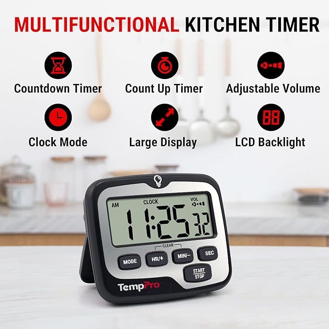 TempPro TM01 Kitchen Timers for Cooking with Count Up Countdown Timer, Digital Timer for Kids Students with Touch Backlight, Study Timers for Classroom Teacher Supplies(Previously ThermoPro)