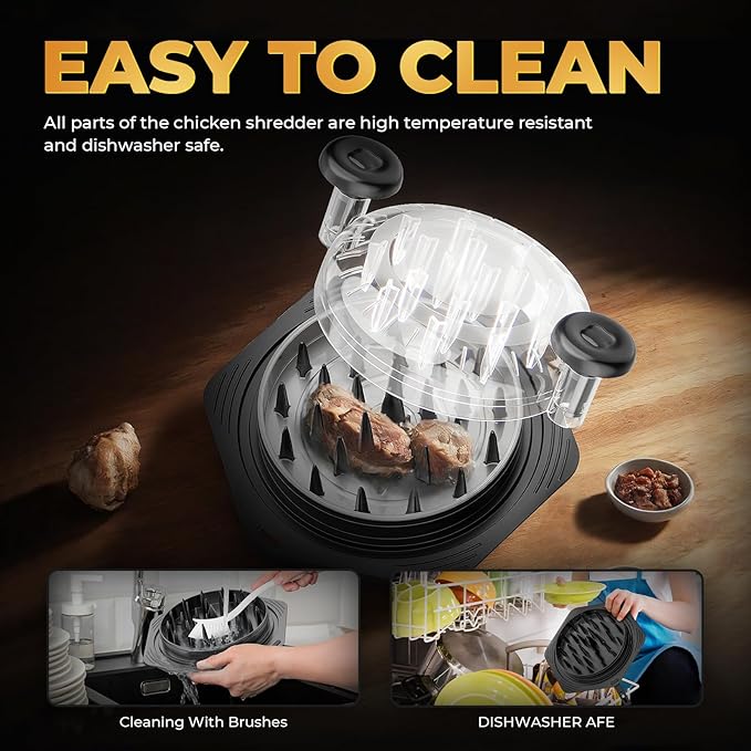 Cleangor Chicken Shredder Tool Twist Large, BPA Free Meat Shredder with Ergonomic Handle, Non-Slip Food Shredder Tool for Pork, Beef, Set of Chicken Breast Shredder with Brush & Fork (1, Tapioca)
