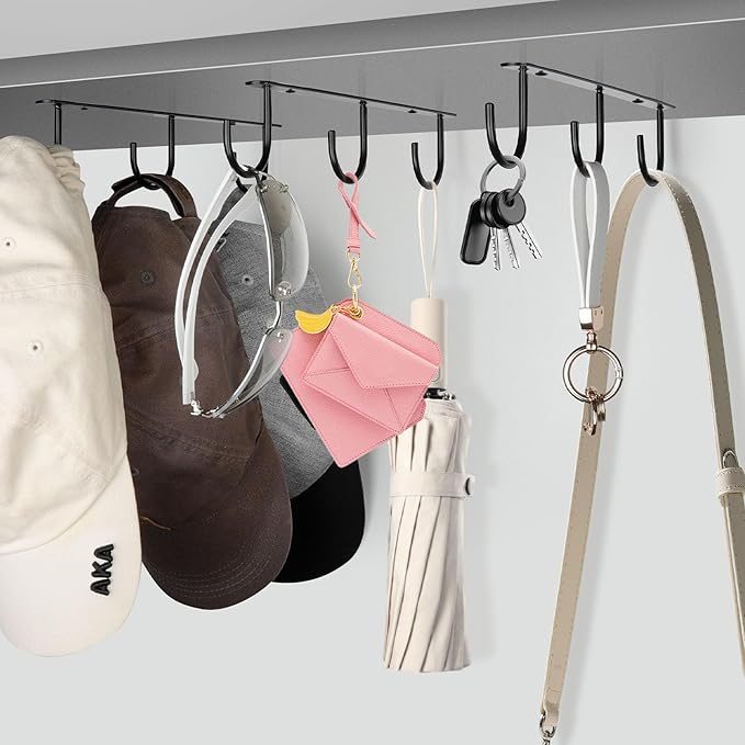 3pcs Under Cabinet Mug Hooks,Adhesive/Screw 2 Ways Install Mug Holder,Coffee Cups Hook with 9 Hooks,Mug Organizion Rack for Displaying Mugs/Cups/Kitchen Utensils (Black)