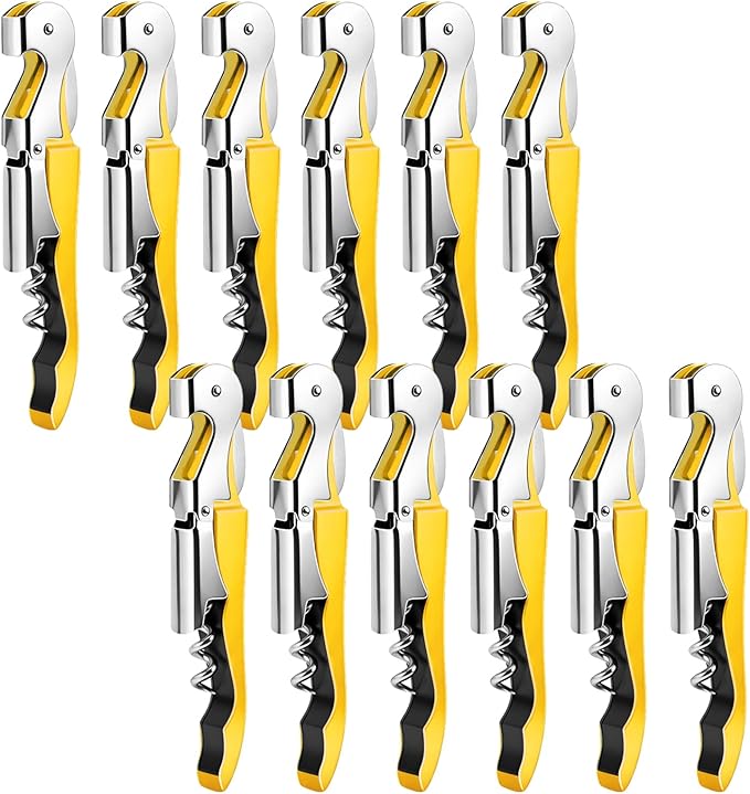 12 Pieces Professional Waiter Corkscrew Wine Openers,Yellow Wine Keys Opener Stainless Steel Hinges Serrated Foil Cutter for Restaurant Waiters, Sommelier, Bartenders (Yellow)