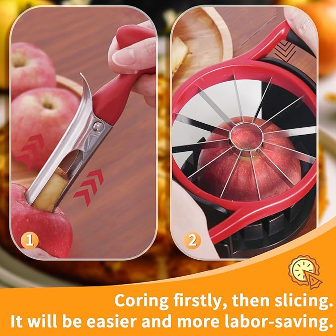 Newness 5.12 - Inch Large Apple Slicer Corer, Cut 12 Thin Slices All the Way Through, HEAVY - DUTY Stainless Steel Apple Corer & Slicer Dishwasher Safe