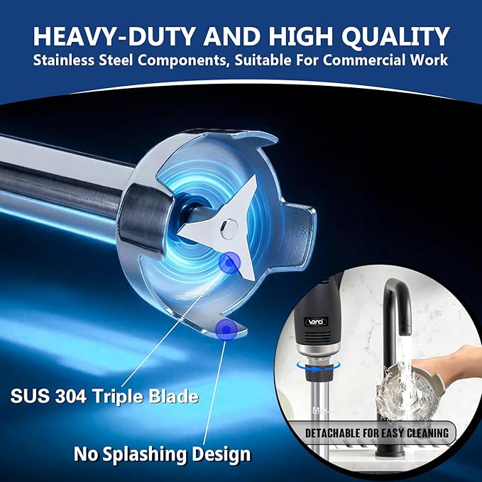 VONCI 750W Commercial Immersion Blender, Electric Hand Blender with 12" Detachable Shaft, Variable Speed 8000-19000RPM,Industrial Immersion Blender for Restaurant Kitchen.Extra Heavy Duty Hand Mixer.