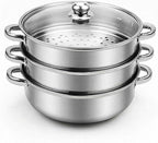 AuFranc® 5 Quart Steamer for Cooking - Stainless Steel Steam Pot with Steamer Basket, Multipurpose Cooking Stock Pot with Tempered Glass Lid, Non-Toxic Cookware for Slow Cooking and Steaming (Silver)