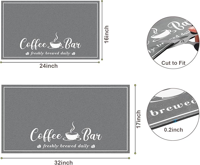 CooRug Absorbent Coffee Mat, Fashion Dish Drying Mat for Kitchen Counter Coffee Bar Accessories Espresso Machine Dish Rack 17" x 32" Dark Grey