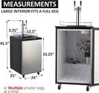 Kegerator and Keg Beer Cooler, Dual Tap Draft Beer Dispenser, Full Size Keg Refrigerator With Shelves, Stainless Steel, Drip Tray & Rail，silver