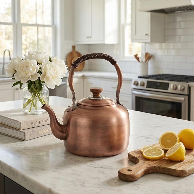 Tea Kettle Stovetop Whistling Copper Tea Pot for Stove 3.2QT Teapot Kettle Stovetop with Loud Whistle Lid, Vintage Kettles for Stove Top, Fast Boiling Water, Teapot for Induction, Electric, Gas Stoves