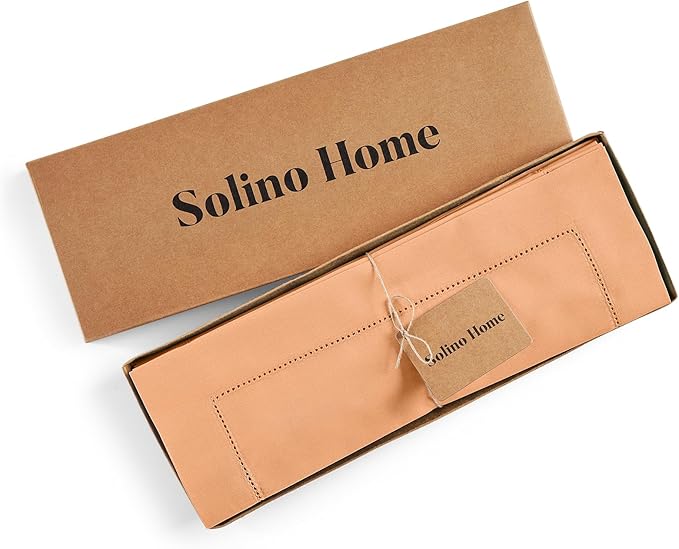Solino Home Cotton Linen Placemats Set of 4 - Hemstitch Peach Bloom Placemats 14 x 19 Inch - Machine Washable Table Mats for Valentines