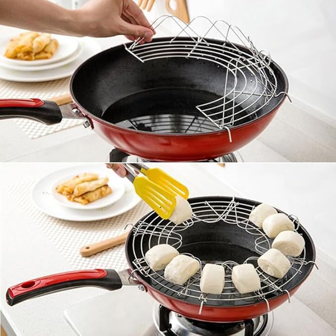 TIDTALEO 2Pcs 38Cm Semicircle Foldable Stainless Steel Oil Draining Rack Kitchen Gadget for Frying and Steaming Cooking Tools