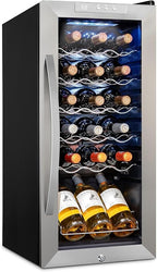 SCHMÉCKÉ 18 Bottle Compressor Wine Cooler Refrigerator w/Lock - Large Freestanding Wine Cellar For Red, White, Champagne or Sparkling Wine - 41f-64f Digital Temperature Control Fridge Stainless Steel
