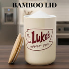 Silver Buffalo Gilmore Girls Wax Resist Ceramic Cookie Jar with Bamboo Lid Featuring Luke’s Cafe Logo, 5” x 5” x 6.5”