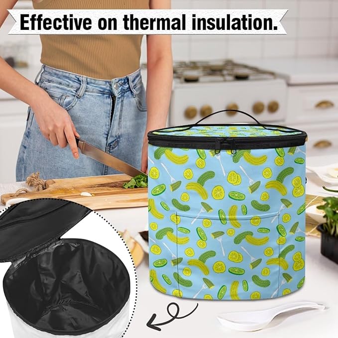 Electric Pressure Cooker Insulation Bag Hand Washable Pressure Cooker Storage Bag Protective Hood with Pocket, Fork Pickled Cucumber