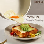 CAROTE 12Pcs Ceramic Pots and Pans Set Non Stick, Healthy Cookware Set, PFAS/PFOA Free, Kitchen Cooking Set with Frying Pans, Taupe