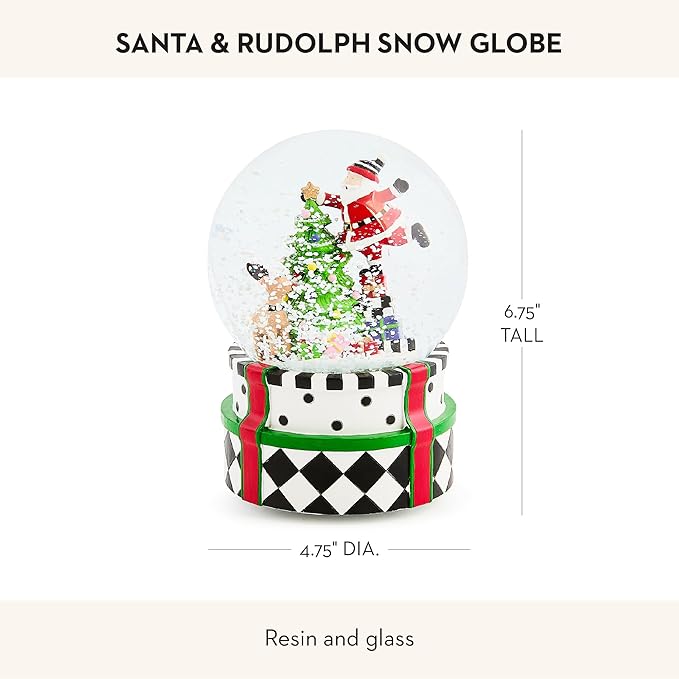 MACKENZIE CHILDS Snow Globe, Christmas Decor for Living Room, Santa & Rudolph