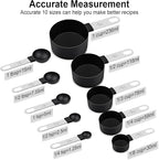 Measuring Cups and Spoons Set, 10 Pieces Nesting Measure Tools, Kitchen Essentials Gadgets with Stainless Steel Handle for Dry & Liquid Ingredient, Black