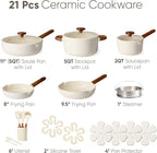CAROTE 21pcs Cookware Set Nonstick Pots and Pans Set, Ceramic Cookware Set Induction Cookware, Non toxic Healthy Non Stick Kitchen Cooking Set, PFAS PTFE Free, White