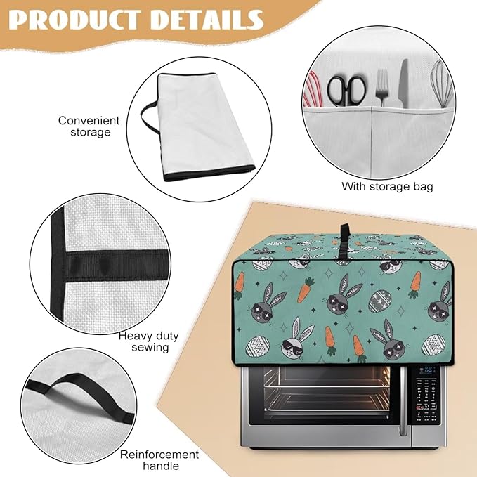 Easter Egg Bunny Carrot Print Toaster Oven Dust Cover Compatible with Most Toasters Ovens, Easter Decor Dust-proof Protector for Kitchen Small Appliance, (Large-18.5*22.5*12.99 inches)