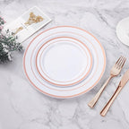 BESTVIP 200PCS Rose Gold Plastic Plate, Disposable Party Plates with 100 Dinner Plates and 100 Dessert Plates, Plastic Plates for Party, Wedding and Birthday