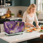 Marble Print Toaster Oven Cover, Dust-proof Heavy Duty Toaster Oven Cover for kitchen, Air Fryer with Accessory Pockets, Gold Violet, (Medium-16.1*19.71*10 inches)