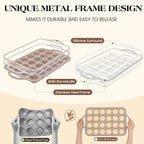Vinino 2Pack Mini Silicone Muffin Pans for Baking with Metal Reinforced Frame, 24 Cups Mini Size Nonstick Cupcake Pan, BPA Free Oven Dishwasher Safe Baking Mold for Muffins Cupcakes