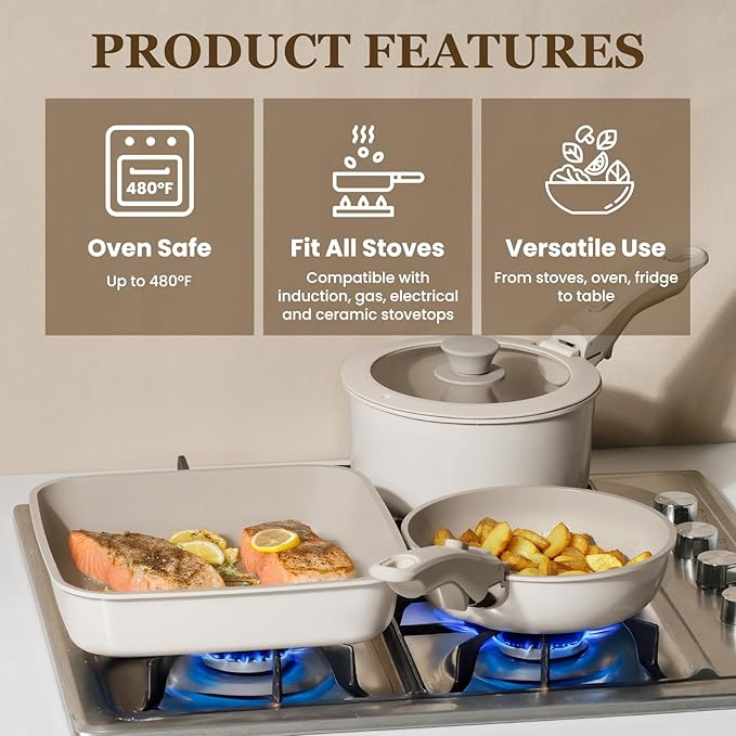 KIKCOIN Nonstick Pots and Pans Set, 22 Pack Ceramic Cookware Set with Detachable Handle, Induction RV Kitchen Cooking Set with Removable Handle, Frying Pans - Dishwasher/Oven Safe, PFOA Free