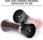 Hotder Premium Pepper and Salt Grinder Set of 2-Refillable Coarseness Adjustable Pepper Mill Shaker with Glass Body for Home,Kitchen(Two Pack)