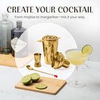 Modern Mixology Cocktail Shaker Set - Bartender Kit with Pine Stand | Leak-Proof Design | Includes Martini Shaker, Jigger, Strainer, Spoon, Tongs | Perfect Bar Tools Gift for Home Mixology (Gold)