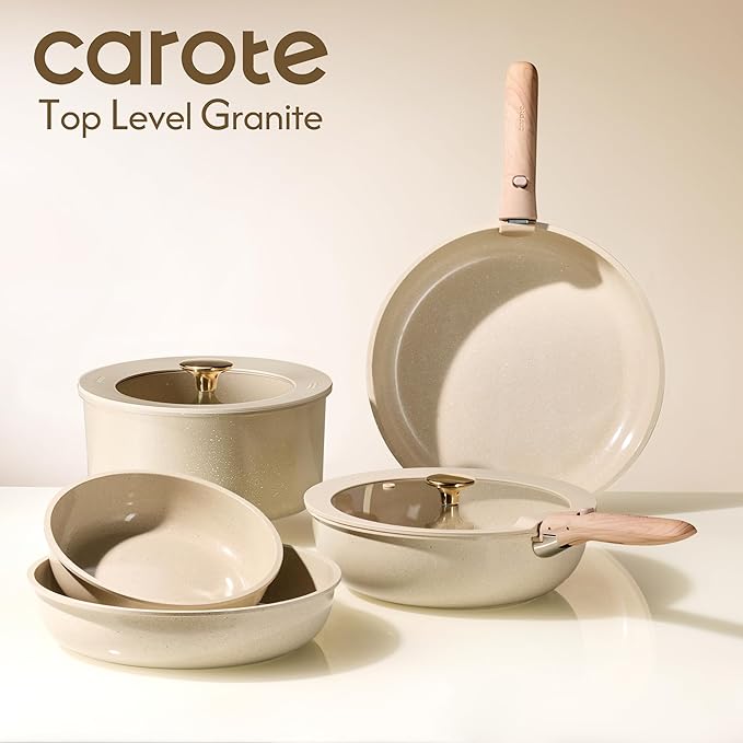 CAROTE 22PCS Pots and Pans set Non Stick, Ceramic Cookware Set, RV Kitchen Cooking Set Removable Handles, Oven Safe, Induction Coolware, Non-toxic Kitchen Cooking Set, PFAS and PFOA Free