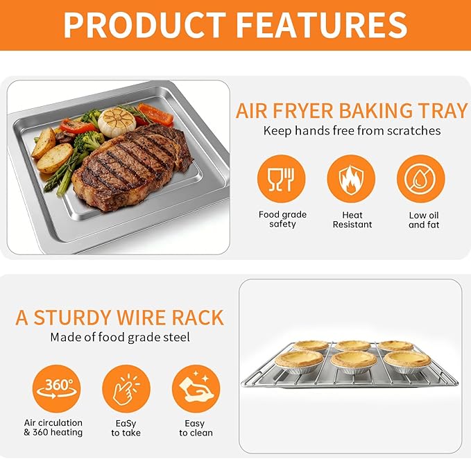 Toaster Oven Accessories for Hamilton Beach Easy Reach 4 Slice Countertop Toaster Oven, 10.9×9.2 IN Food Grade Stainless Steel Toaster Oven Replacement Parts Sheet Pan Tray Rack, Dishwasher Safe