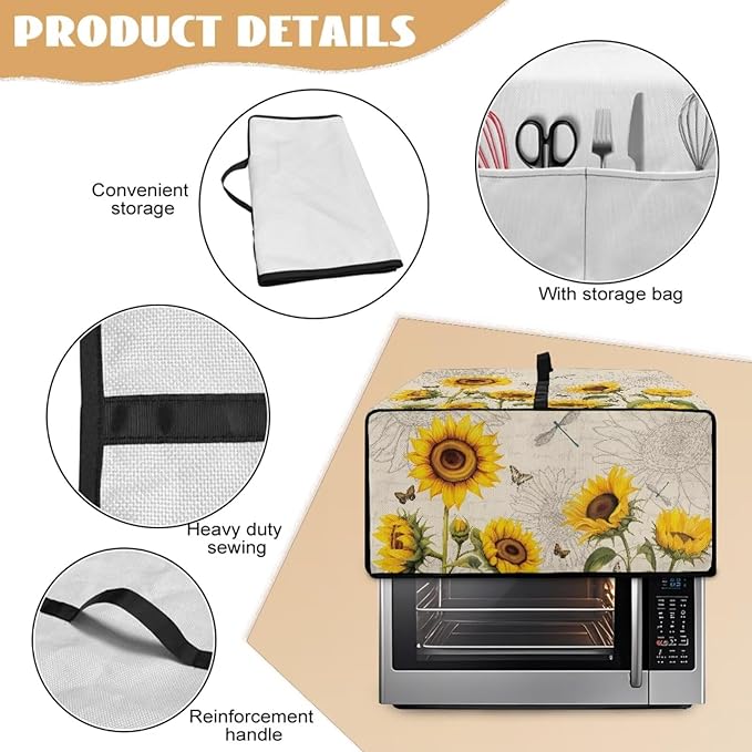 Sunflower Butterfly Dragonfly Print Toaster Oven Dust-proof Cover, Fingerprint Prevention & Greasy Protection Washable Universal Small Appliance Covers (Large-18.5 * 22.5 * 12.99 inches)