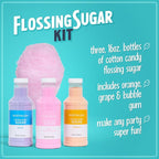 Nostalgia Cotton Candy Flossing Sugar (3-Pack), Grape, Pink Bubble Gum, Orange - Three 16-oz Bottles of Cotton Candy Sugar Mix - 96 Small to Medium Cone Servings