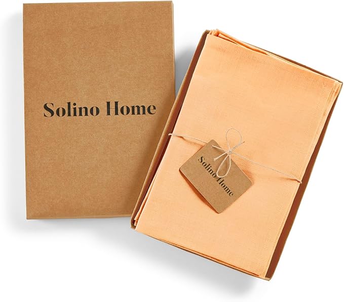 Solino Home Linen Napkins Set of 4-100% Pure Linen Peach Dinner Napkins Cloth 20 x 20 Inch for Valentines - Fete, Handcrafted and Machine Washable