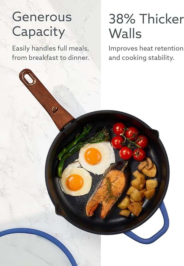 CAROTE 20Pcs Titanium Cookware Set, Pots and Pans Set Non Stick, Kitchen Cooking Set with Detachable Handle, Non Toxic Induction Cookware - Camping Cookware, Dishwasher/Oven Safe, Blue