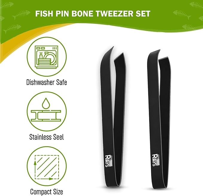 Fish Bone Tweezer Set,4.3" Stainless Steel 2 Piece, Flat and Slant tips Fish bone removal tool.