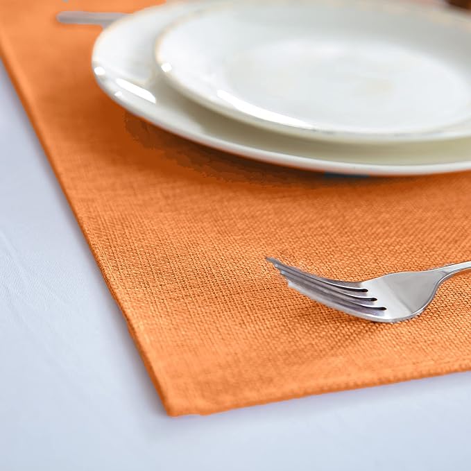Linen Placemats Set of 8, Machine Washable, Heat Resistant, Wrinkle Free, Thick Polyester Kitchen Place Mats for Dining Table (Orange)