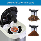 Kenmore Single Serve Coffee Maker – 6–12 Oz Brew Sizes, Compatible with Keurig K‑Cup Pods & Ground Coffee, One Cup Brewer, Travel Mug Friendly, Auto Shut‑Off, Hot & Iced maquina de cafe, White