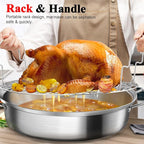 GRILL BUMP Roasting Pan, 21x13x11 Inch, Silver, Rectangular, Stainless Steel, 25LB Capacity, Turkey & Chicken Roaster with Rack and Lid