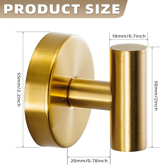 Suction Cup Hooks for Shower - Bathroom Reusable Hooks for Towels, Robes & Loofah - No-Drill Mounting on Kitchen,Walls,Metal,Glass,Mirrors,Tile & Smooth Non-Porous Surfaces (4, Brushed Gold)