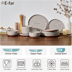 E-far 18-Piece Ceramic Dinnerware Sets, Plates and Bowls Sets for 6, Stoneware Dishware Dishes Set with Terracotta Base, Chip & Scratch Resistant, Microwave & Dishwasher Safe, Speckled Khaki
