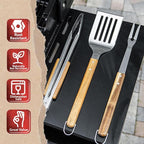 BBQ-AID Pro BBQ Metal Spatula - 17" Barbecue Spatula Stainless Steel with Serrated Knife Edge - Acacia Wood Handle - Heavy Duty Built to Last