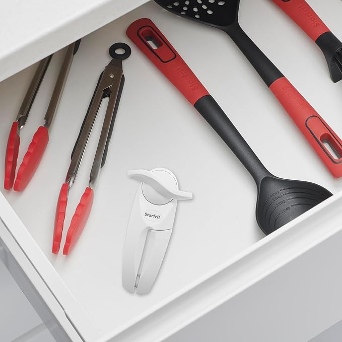 Starfrit Little Beaver Can Opener - Safe - Holds and Leaves No Sharp Edges on Lid - Comfort Grip - 3 year warranty - Red