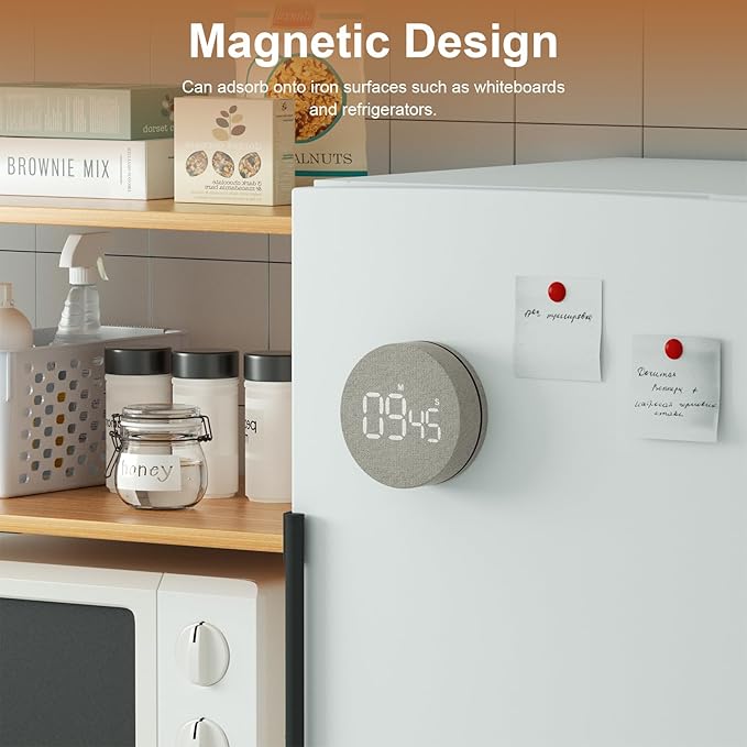 AVINIA Desk Timer for Productivity Magnetic Digital Kitchen Timer Rechargeable Fabric Mesh Cover 99 Mins Countdown/Count Up Stylish Efficana Konah Home Timmer for Cooking (Fabric Gray)