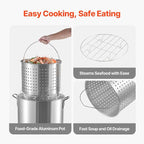 VEVOR 100 Qt Seafood Boiling Kit with Strainer, Outdoor Seafood Boil Pot and Basket, Cooking Set for Crab Crawfish Lobster Boiling, Aluminum Stockpot with 100,000 BTUs Propane Burner and Steamer Rack