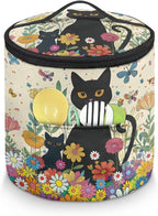 Black Cat Electric Pressure Cooker Insulation Bag Hippie Flower Insulation Electric Cooker Storage Handbag for Housewarming