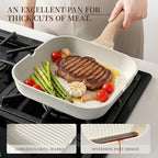 Kikcoin 16Pcs Ceramic Pots and Pans Set Non Stick, Includes a 9.5" Grill Pan, Induction Kitchen Cookware Sets, White Nonstick RV Kitchen Camping Cooking Sets Stackable (PTFE, PFOS, PFOA Free)