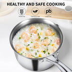 EWFEN 3 Ply Stainless Steel Saucepan with Lid, 3 Quart Multipurpose Cooking Pot, Stay-Cool Handle, Induction Oven Dishwasher Safe, 3 QT